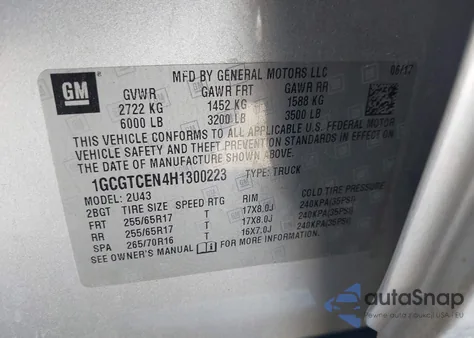 2017 Chevrolet Colorado Lt z USA, uszkodzony, nr VIN 1GCGTCEN4H1300223